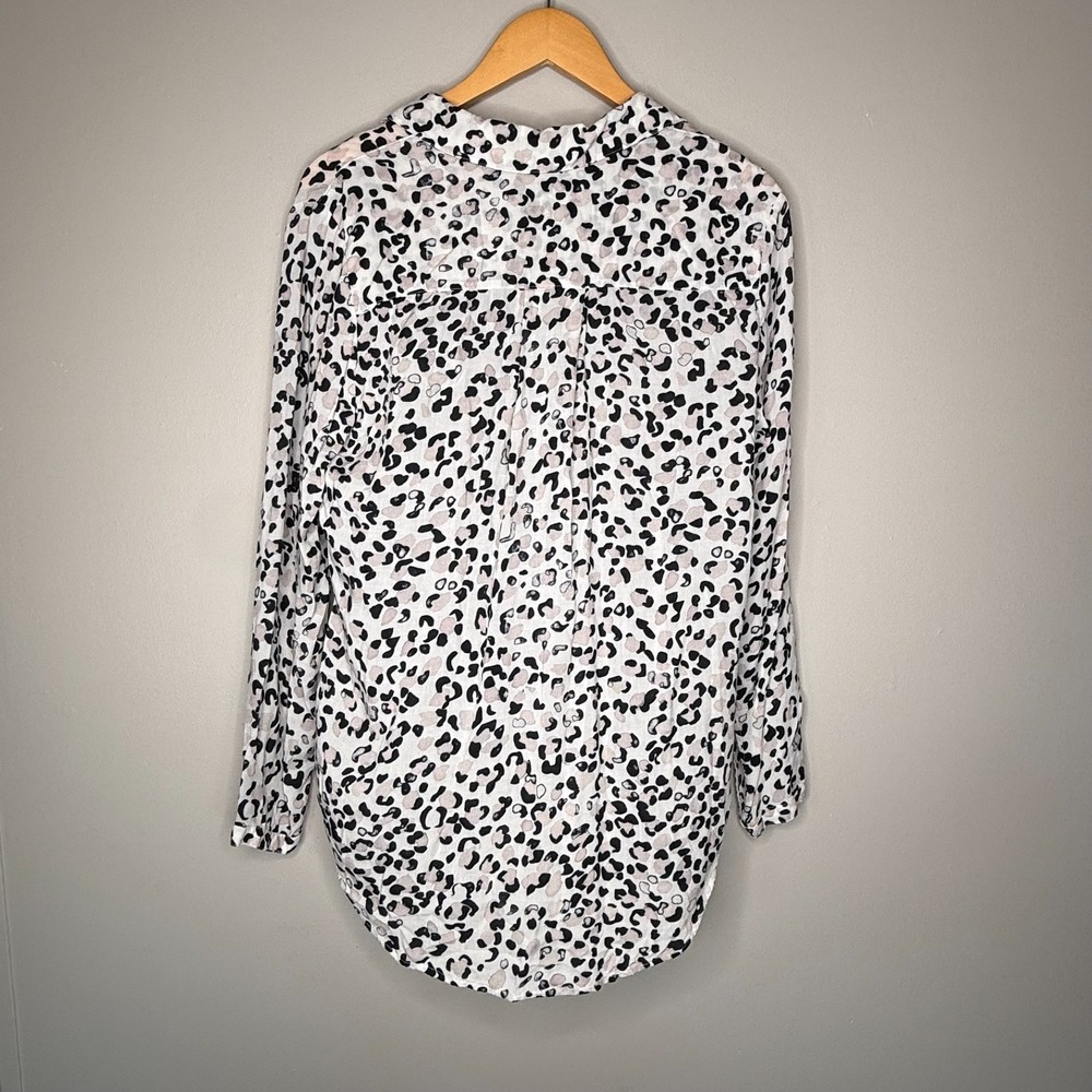 Cloth & Stone Anthropologie Leopard Print Blouse Women's Medium Sheer Rayon - Picture 2 of 10